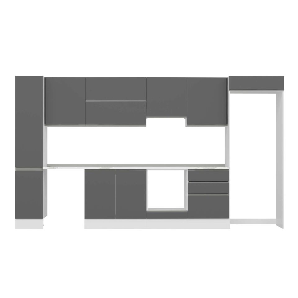 Alvinka 390X222 Cm High Gloss Mutfak Dolabı Mbb-E90B40S60-1 High Gloss | Antrasit - Mdf