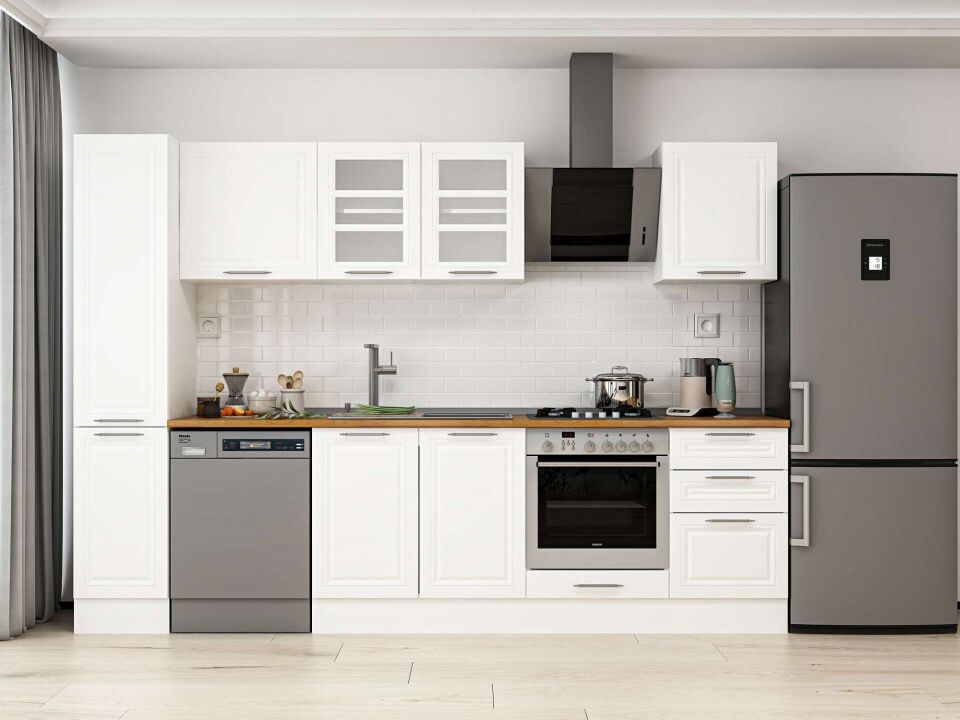 Alvinka 290X210 Cm Klasik Mebran Mutfak Dolabı Mb-E80B40S50-3 Mebran | Beyaz - Mdf