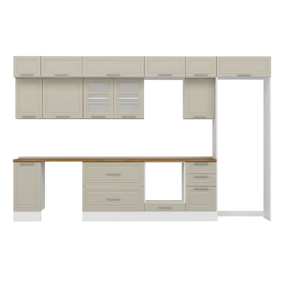 Alvinka 365X240 Cm Klasik Mebran Mutfak Dolabı Mb-E80S40S45-3 Mebran | Kumtaşı - Mdf