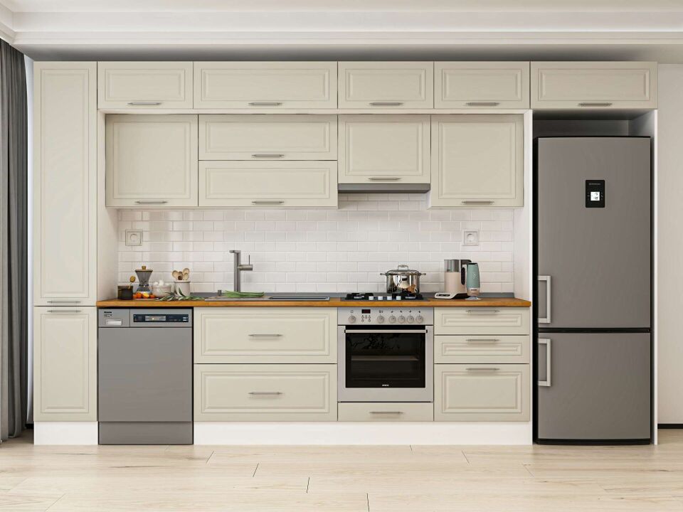 Alvinka 380X240 Cm Klasik Mebran Mutfak Dolabı Beyaz Beyaz Mbb-E80B40S60-1