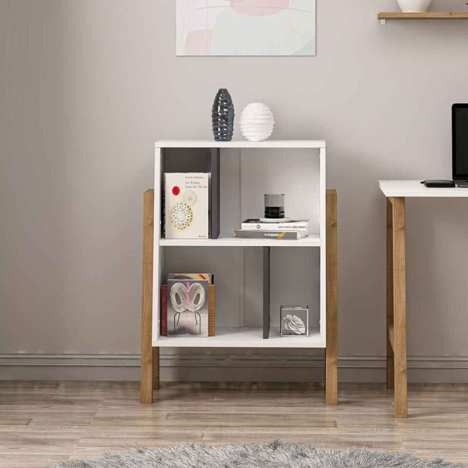Venaro Küçük Kitaplık-Beyaz-Rahle-Buz Gri