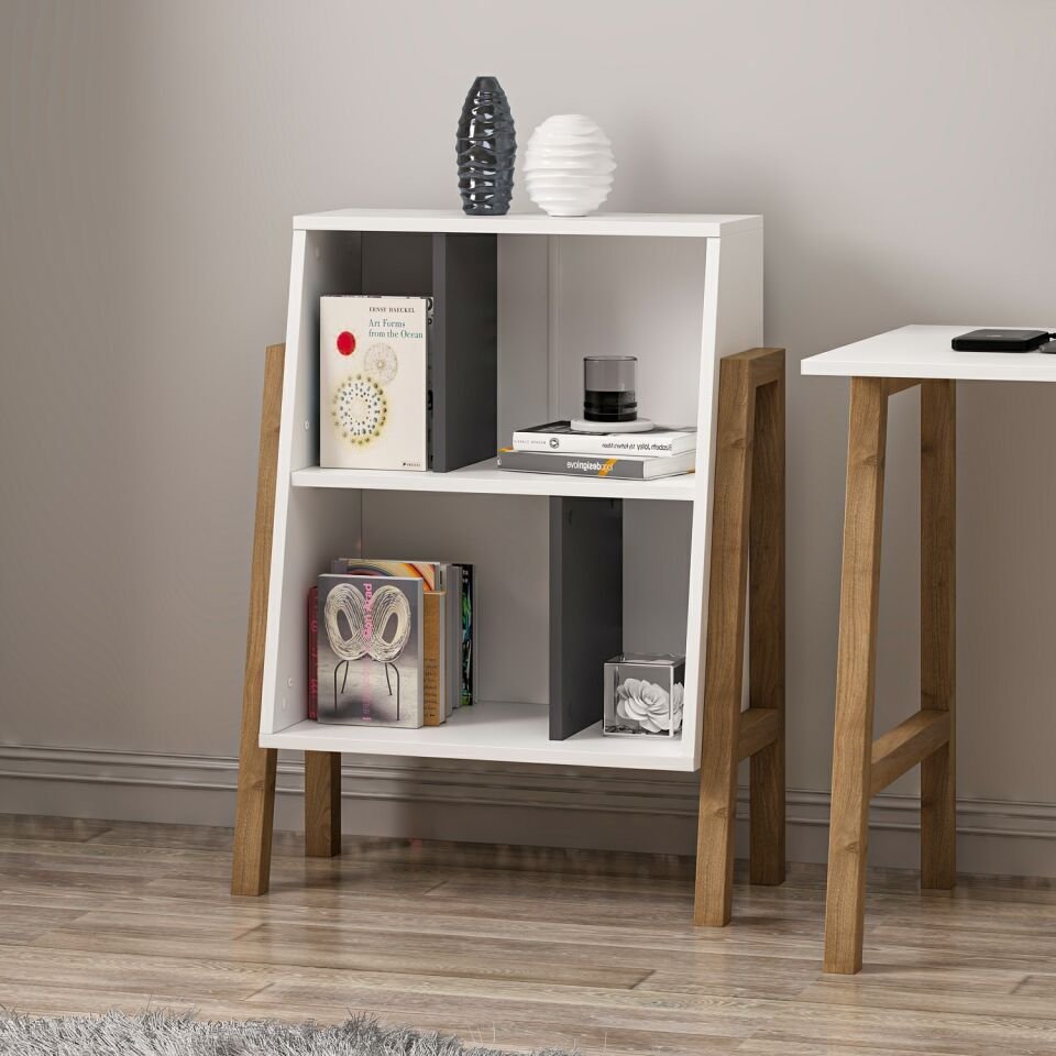 Venaro Küçük Kitaplık-Beyaz-Rahle-Buz Gri