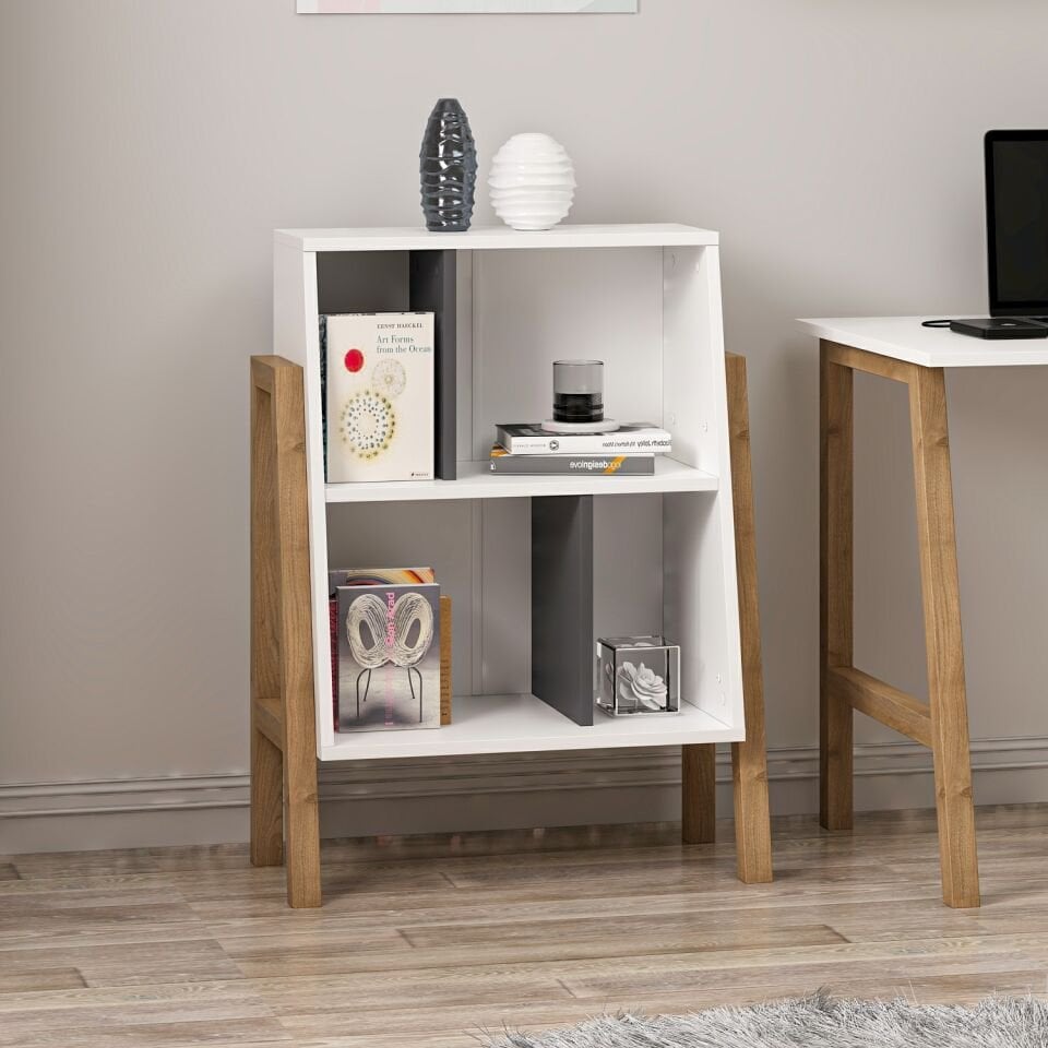 Venaro Küçük Kitaplık-Beyaz-Rahle-Buz Gri