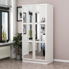 Minar Kale Country 2 Kapak Aynalı Zincir Dolap - Eskitme Beyaz