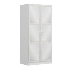 Minar Kale Country 2 Kapak Aynalı Zincir Dolap - Eskitme Beyaz