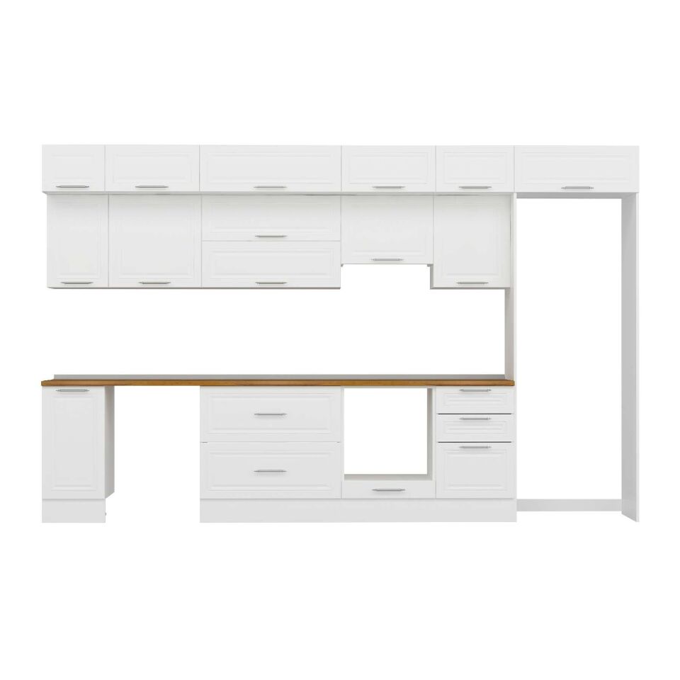 Alvinka 370X240 Cm Klasik Mebran Mutfak Dolabı Mb-E80S40S50-1 Mebran | Beyaz - Suntalam
