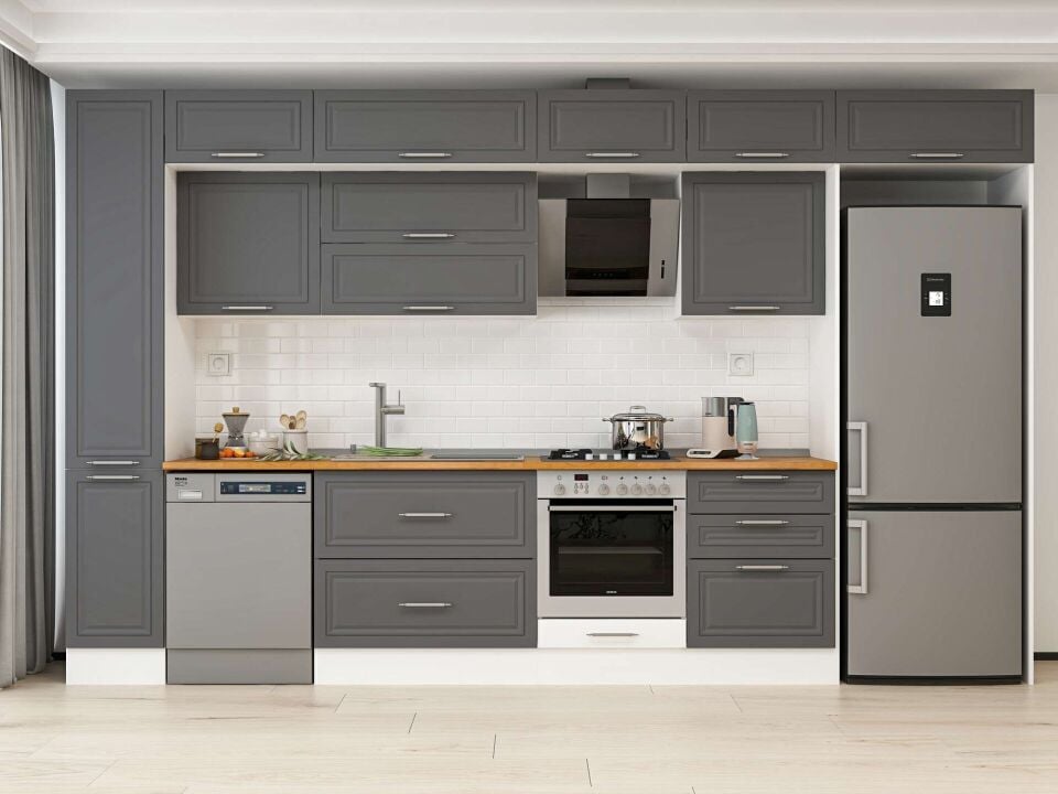 Alvinka 380X240 Cm Klasik Mebran Mutfak Dolabı Beyaz Beyaz Mbb-E80B40S60-2