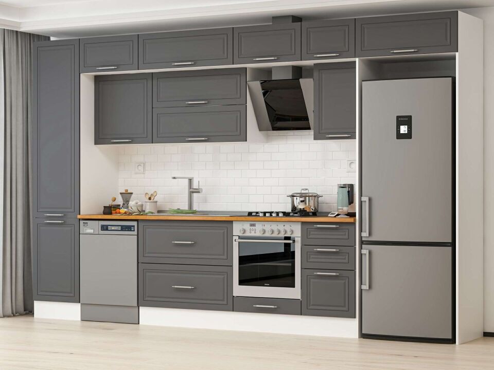 Alvinka 385X240 Cm Klasik Mebran Mutfak Dolabı Mbb-E90B50S45-2 Mebran | Antrasit - Mdf