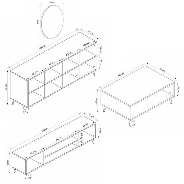 Minar Kale Plus Set2 Tv + Orta Sehpa + Aynalı Konsol