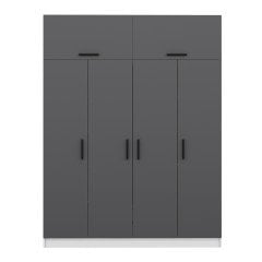 Minar Kale 4 Kapaklı 2 Çekmeceli Dolap Ve Yüklük Beyaz Antrasit