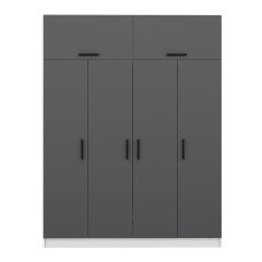 Minar Kale 4 Kapaklı 2 Çekmeceli Dolap Ve Yüklük Beyaz Antrasit