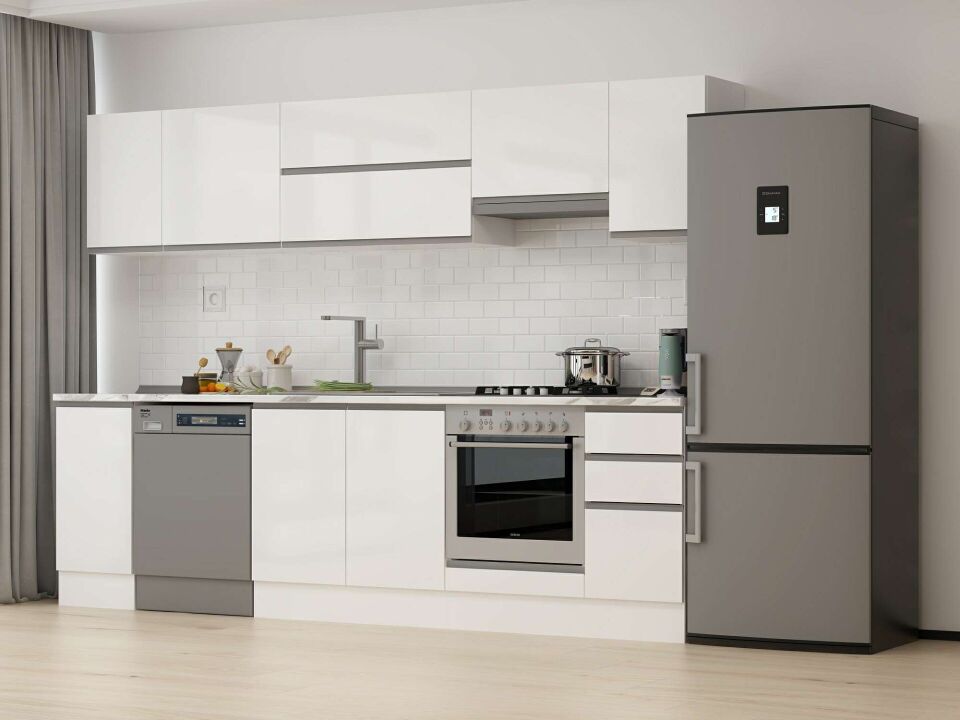 Alvinka 290X210 Cm High Gloss Mutfak Dolabı M-E90S40S40-1 High Gloss | Beyaz - Mdf