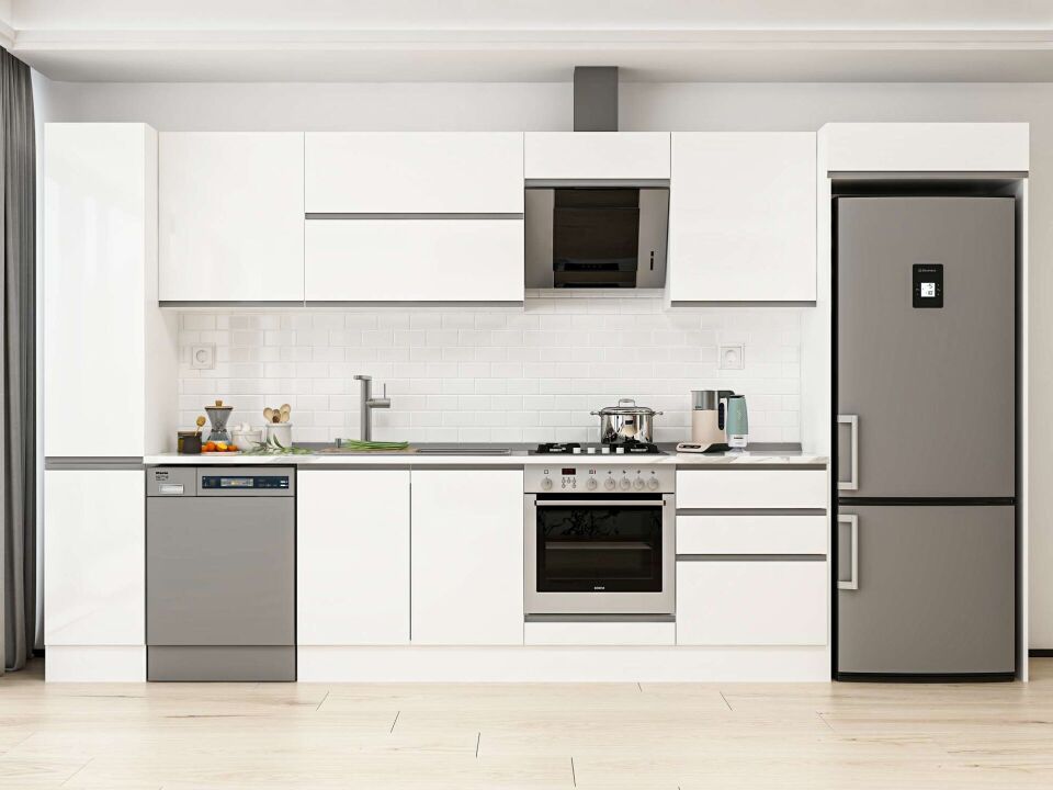 Alvinka 390X222 Cm High Gloss Mutfak Dolabı Mbb-E90B40S60-2 High Gloss | Beyaz - Mdf