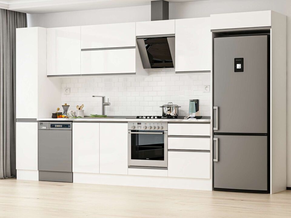 Alvinka 390X222 Cm High Gloss Mutfak Dolabı Mbb-E90B40S60-2 High Gloss | Beyaz - Mdf