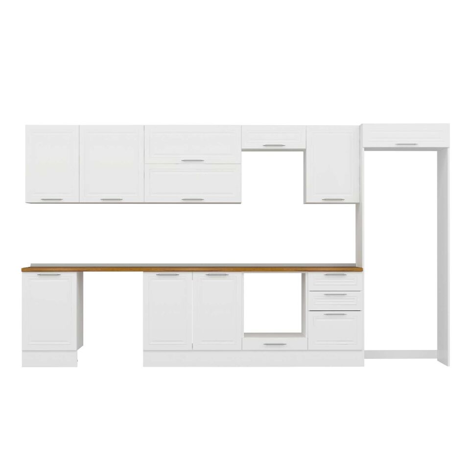 Alvinka 380X222 Cm Klasik Mebran Mutfak Dolabı Mb-E80S50S50-2 Mebran | Beyaz - Mdf