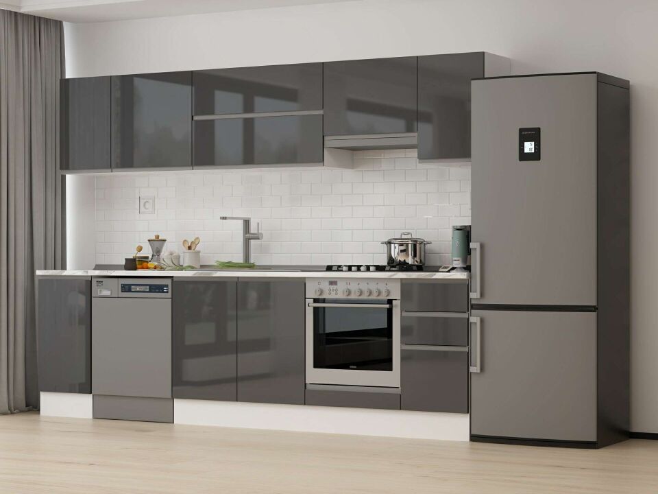 Alvinka 290X210 Cm High Gloss Mutfak Dolabı M-E90S40S40-1 High Gloss | Antrasit - Suntalam