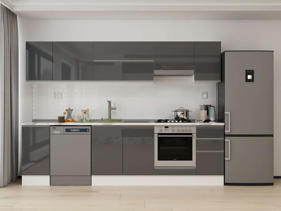 Alvinka 290X210 Cm High Gloss Mutfak Dolabı M-E90S40S40-1 High Gloss | Antrasit - Mdf