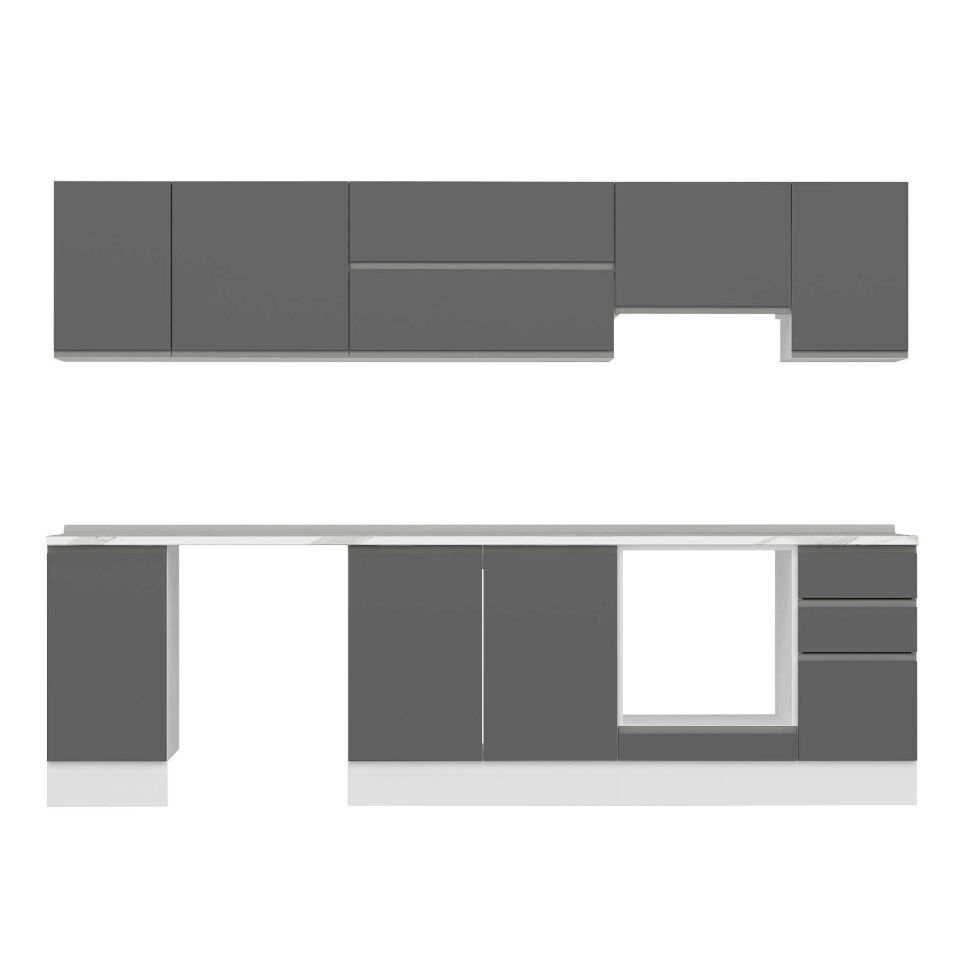 Alvinka 290X210 Cm High Gloss Mutfak Dolabı M-E90S40S40-1 High Gloss | Antrasit - Mdf