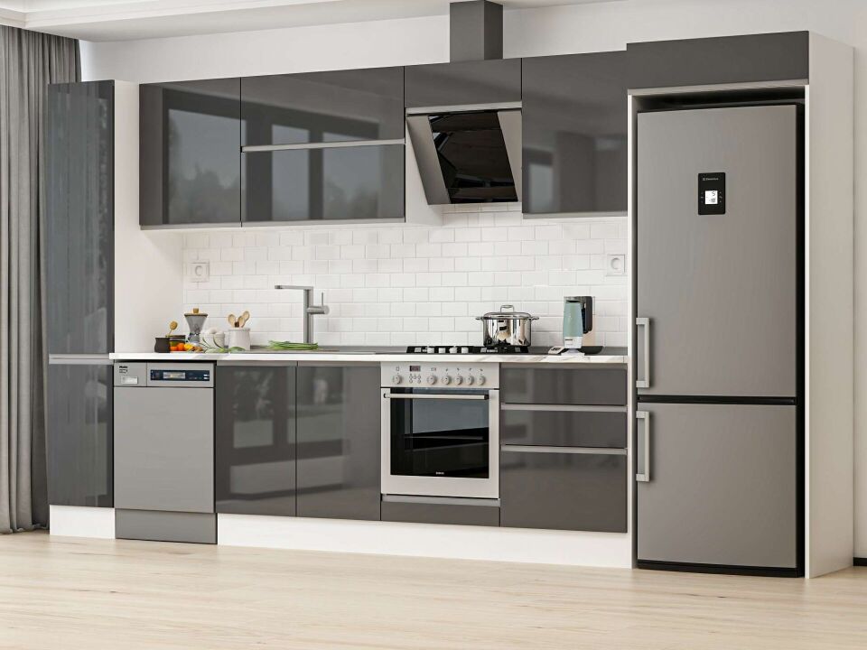 Alvinka 390X222 Cm High Gloss Mutfak Dolabı Mbb-E90B40S60-2 High Gloss | Antrasit - Mdf