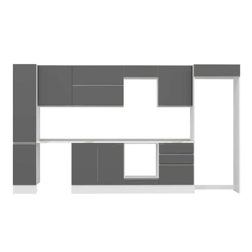 Alvinka 390X222 Cm High Gloss Mutfak Dolabı Mbb-E90B40S60-2 High Gloss | Antrasit - Mdf