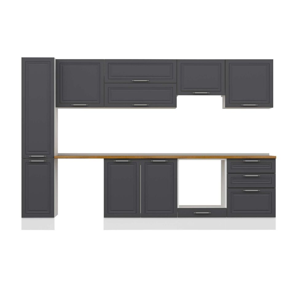Alvinka 300X210 Cm Klasik Mebran Mutfak Dolabı Mb-E80B40S60-1 Mebran | Antrasit - Suntalam