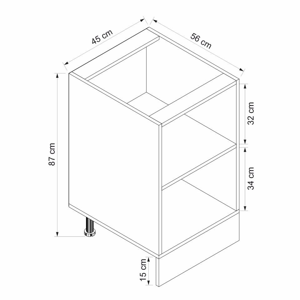 Alvinka Mutfak Modül Mbr_B Alt 1K1R 45Cm Dolap Beyaz Antrasit