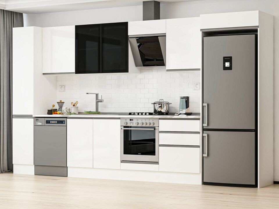 Alvinka 390X222 Cm High Gloss Mutfak Dolabı Mbb-E90B40S60-3 High Gloss | Beyaz - Mdf