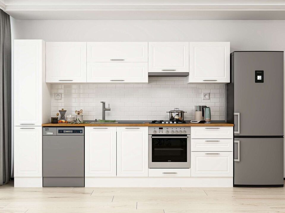 Alvinka 300X210 Cm Klasik Mebran Mutfak Dolabı Mb-E80B40S60-1 Mebran | Beyaz - Mdf