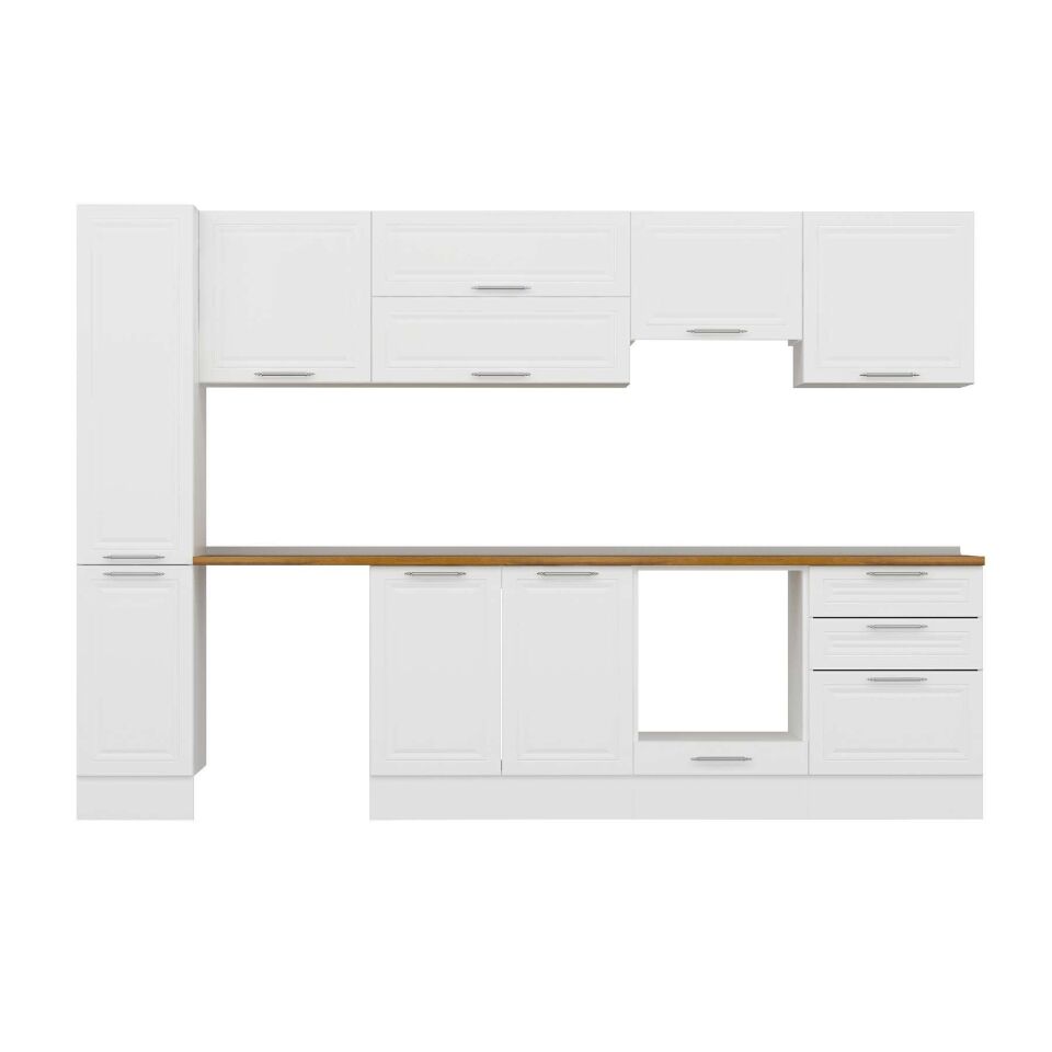 Alvinka 300X210 Cm Klasik Mebran Mutfak Dolabı Mb-E80B40S60-1 Mebran | Beyaz - Mdf