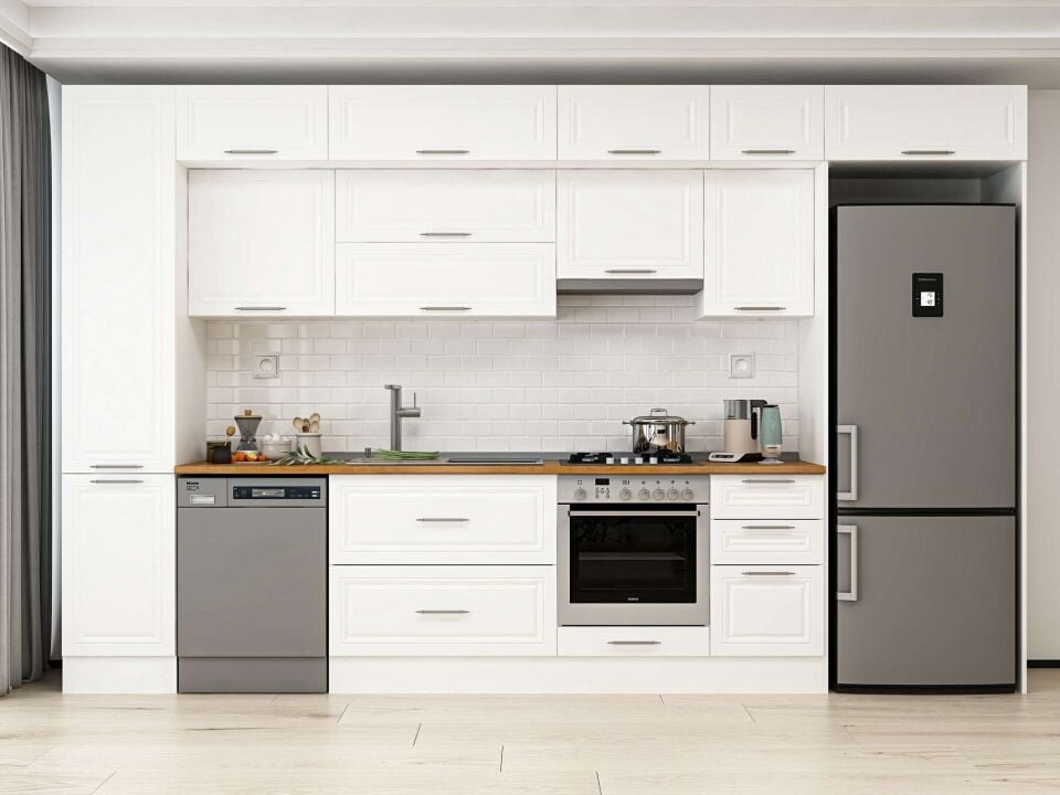 Alvinka 370X240 Cm Klasik Mebran Mutfak Dolabı Beyaz Beyaz Mbb-E80B45S45-1