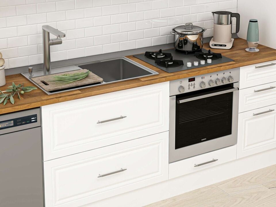 Alvinka 370X240 Cm Klasik Mebran Mutfak Dolabı Beyaz Beyaz Mbb-E80B45S45-1