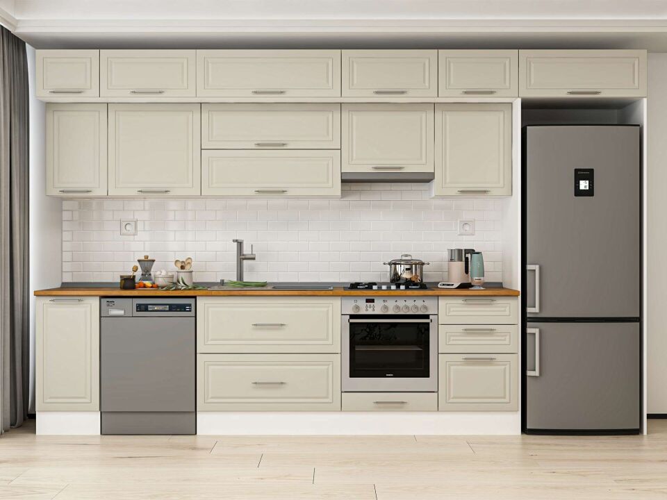 Alvinka 370X240 Cm Klasik Mebran Mutfak Dolabı Mb-E80S40S50-1 Mebran | Kumtaşı - Mdf