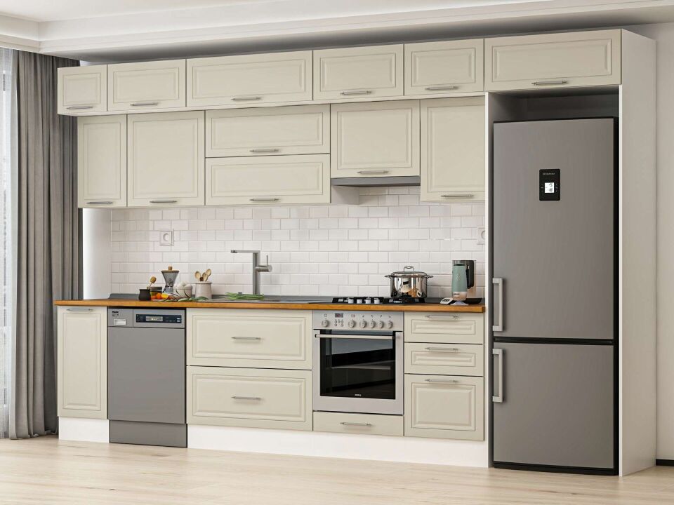 Alvinka 370X240 Cm Klasik Mebran Mutfak Dolabı Mb-E80S40S50-1 Mebran | Kumtaşı - Mdf