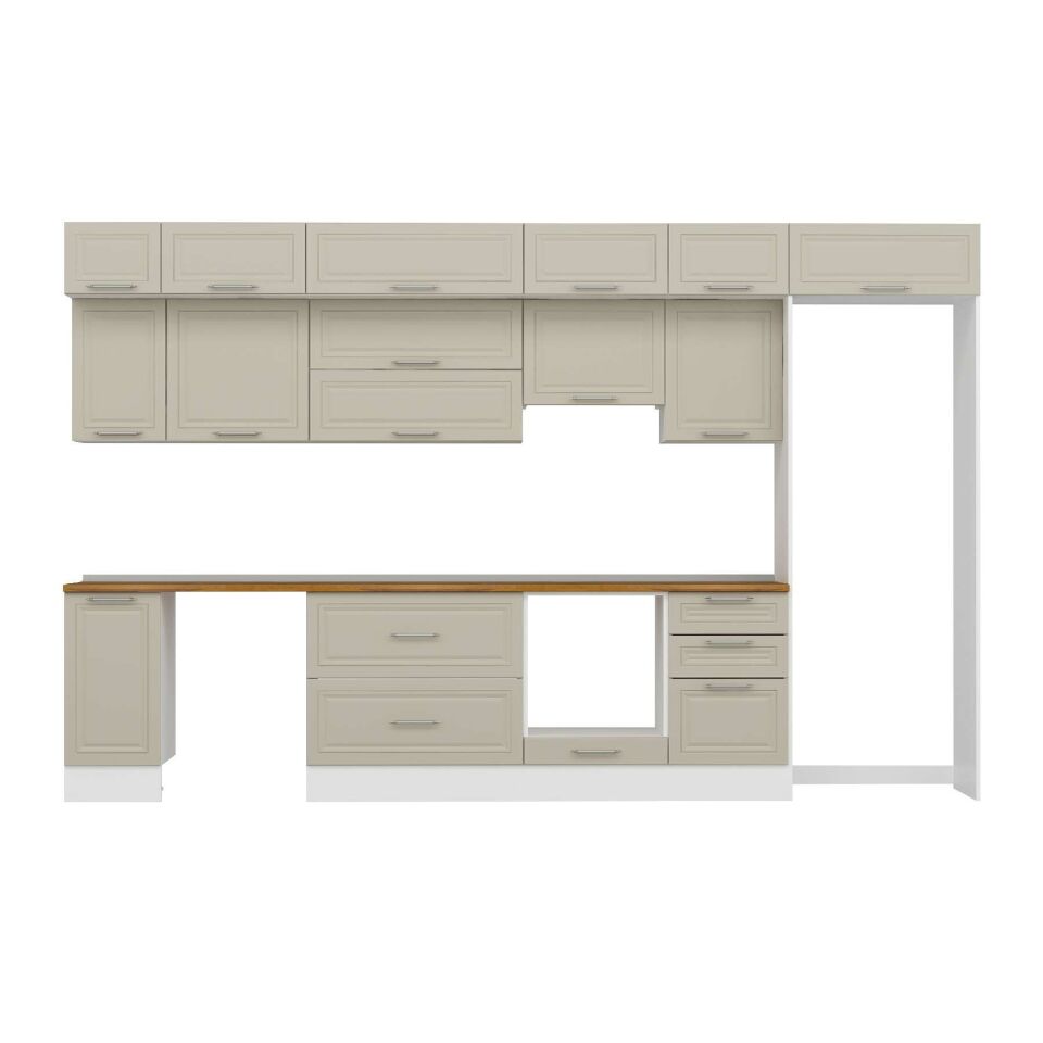 Alvinka 370X240 Cm Klasik Mebran Mutfak Dolabı Mb-E80S40S50-1 Mebran | Kumtaşı - Mdf