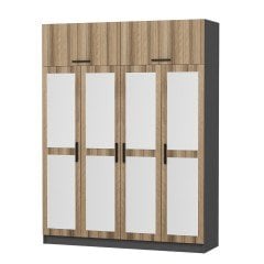 Minar Kale 4 Kapaklı 4 Aynalı 2 Ç Dolap ve Yüklük Antrasit Dore 255CM