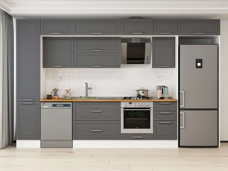Alvinka 370X240 Cm Klasik Mebran Mutfak Dolabı Beyaz Beyaz Mbb-E80B45S45-2