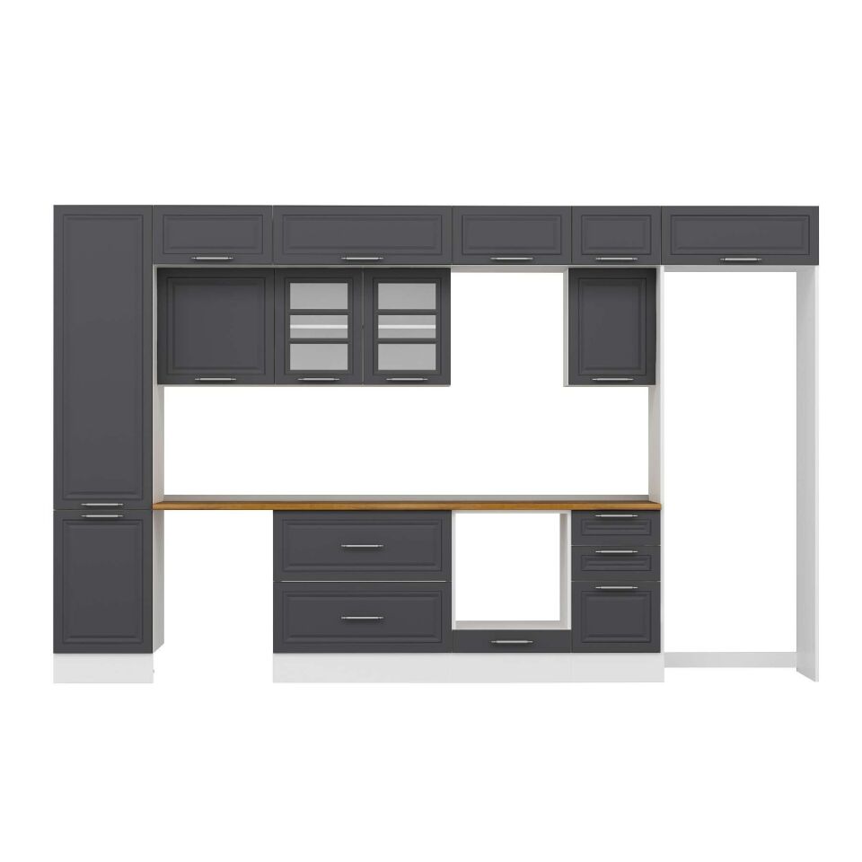 Alvinka 385X240 Cm Klasik Mebran Mutfak Dolabı Mbb-E90B50S45-3 Mebran | Antrasit - Mdf