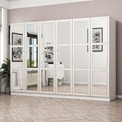Minar Kale Country 6 Kapak Aynalı 2 Ç Zincir Dolap - E.Beyaz