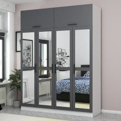 Minar Kale 4 Kapaklı 4 Aynalı 2 Ç Dolap ve Yüklük Beyaz Antrasit