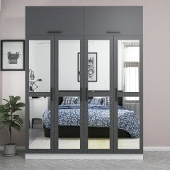 Minar Kale 4 Kapaklı 4 Aynalı 2 Ç Dolap ve Yüklük Beyaz Antrasit