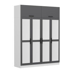 Minar Kale 4 Kapaklı 4 Aynalı 2 Ç Dolap ve Yüklük Beyaz Antrasit