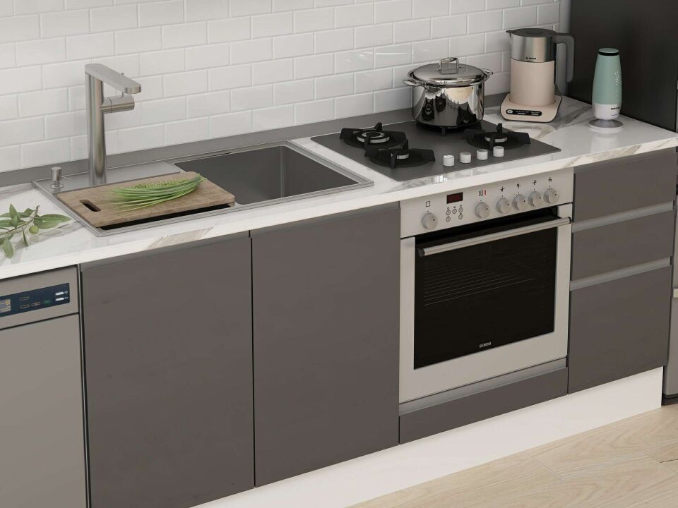 Alvinka 290X210 Cm High Gloss Mutfak Dolabı M-E90S40S40-2 High Gloss | Antrasit - Mdf
