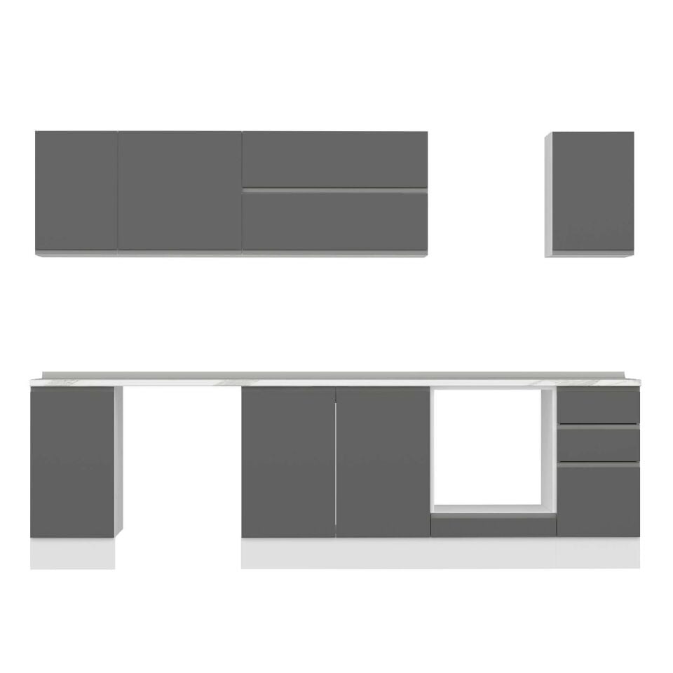 Alvinka 290X210 Cm High Gloss Mutfak Dolabı M-E90S40S40-2 High Gloss | Antrasit - Mdf