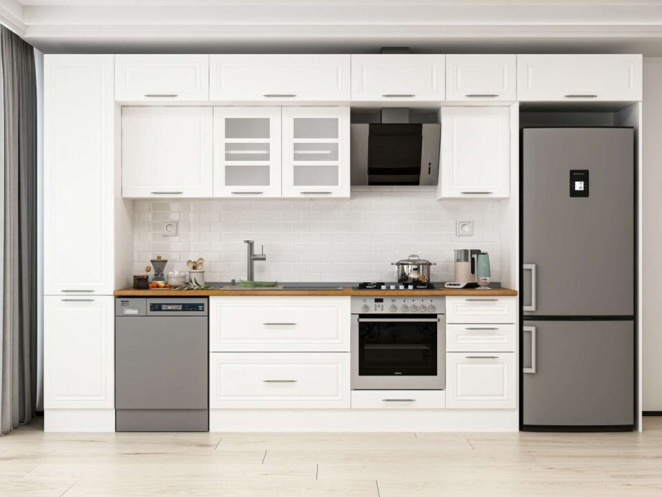Alvinka 370X240 Cm Klasik Mebran Mutfak Dolabı Beyaz Beyaz Mbb-E80B45S45-3