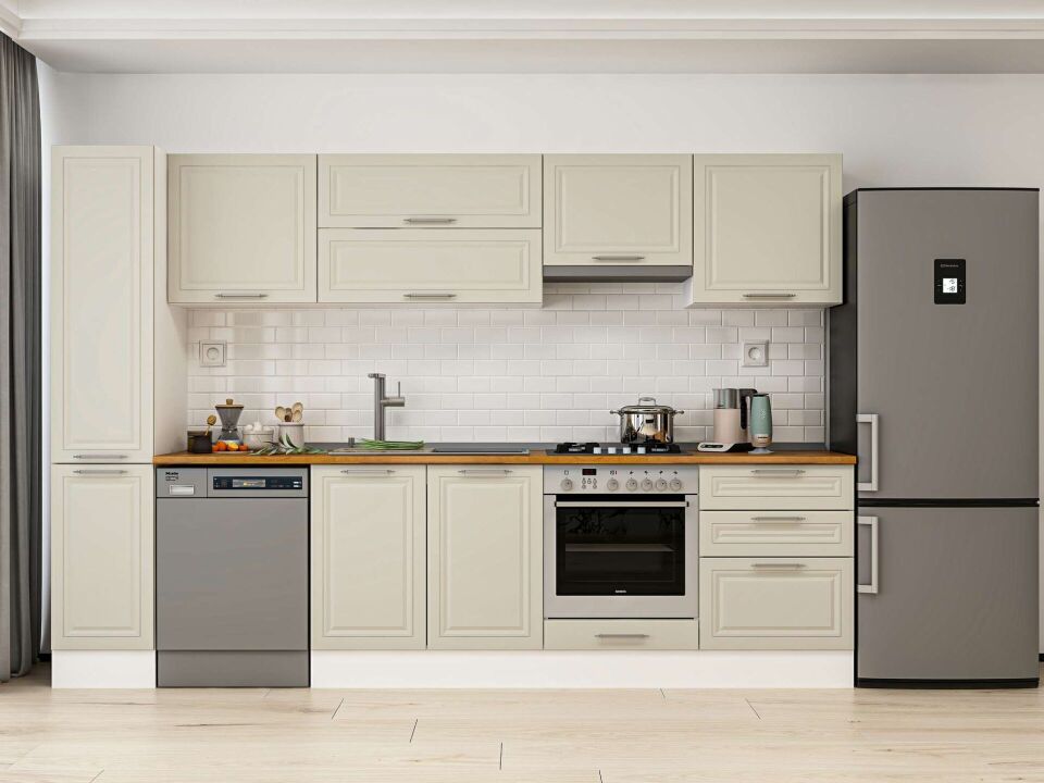 Alvinka 300X210 Cm Klasik Mebran Mutfak Dolabı Mb-E80B40S60-1 Mebran | Kumtaşı - Mdf