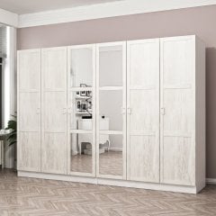 Minar Kale Country 6 Kapak Aynalı 4 Ç Zincir Dolap - E.Beyaz