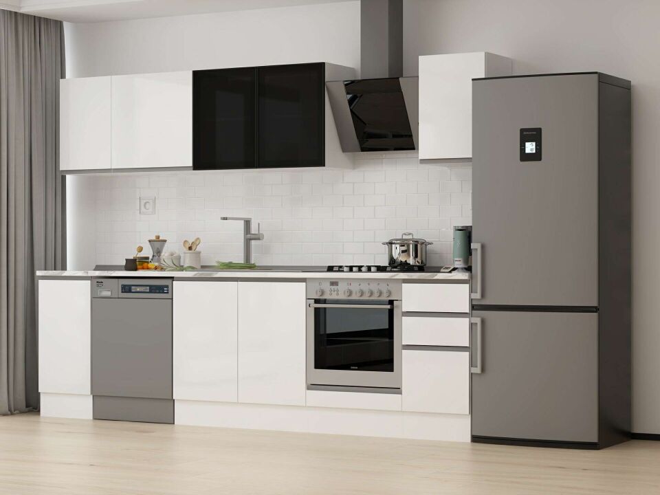 Alvinka 290X210 Cm High Gloss Mutfak Dolabı M-E90S40S40-3 High Gloss | Beyaz - Suntalam
