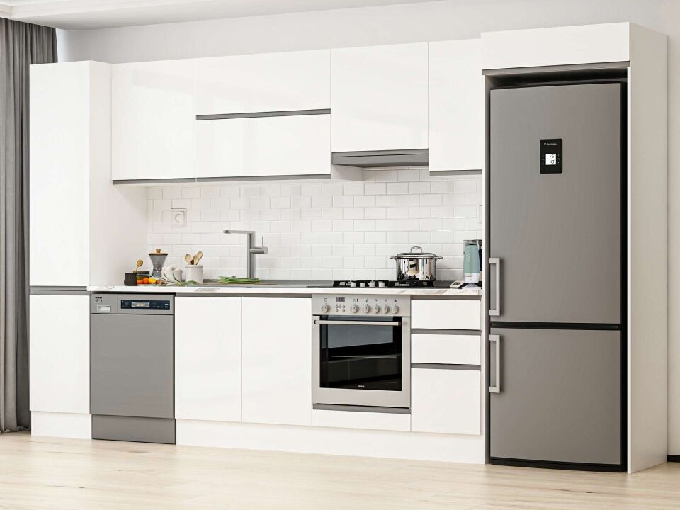Alvinka 375X222 Cm High Gloss Mutfak Dolabı Mbb-E90B45S40-1 High Gloss | Beyaz - Suntalam