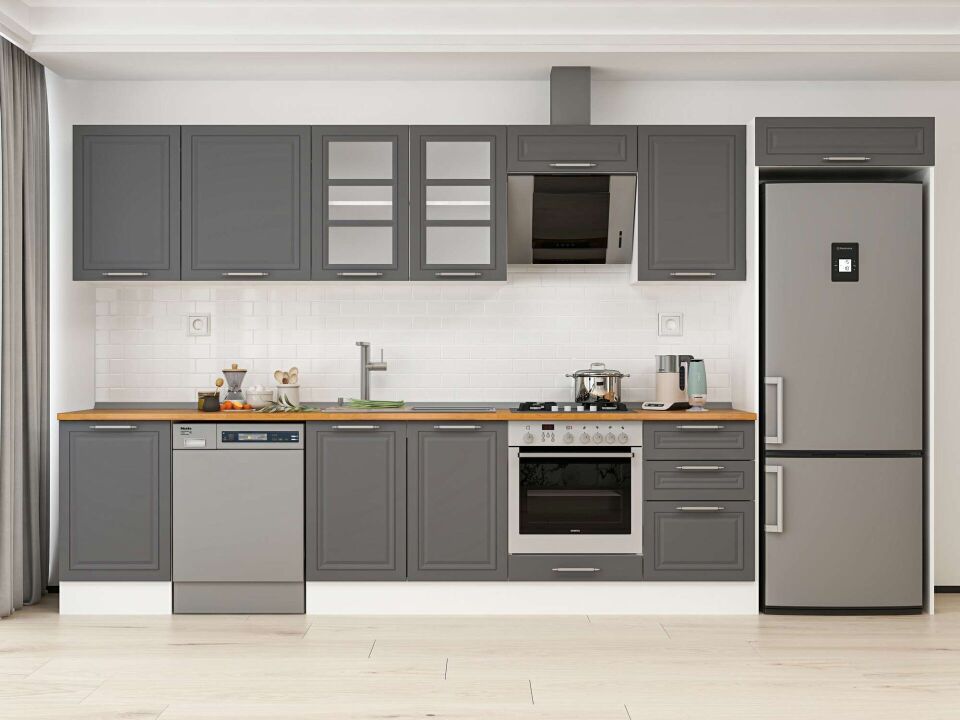Alvinka 380X222 Cm Klasik Mebran Mutfak Dolabı Mb-E80S50S50-3 Mebran | Antrasit - Mdf
