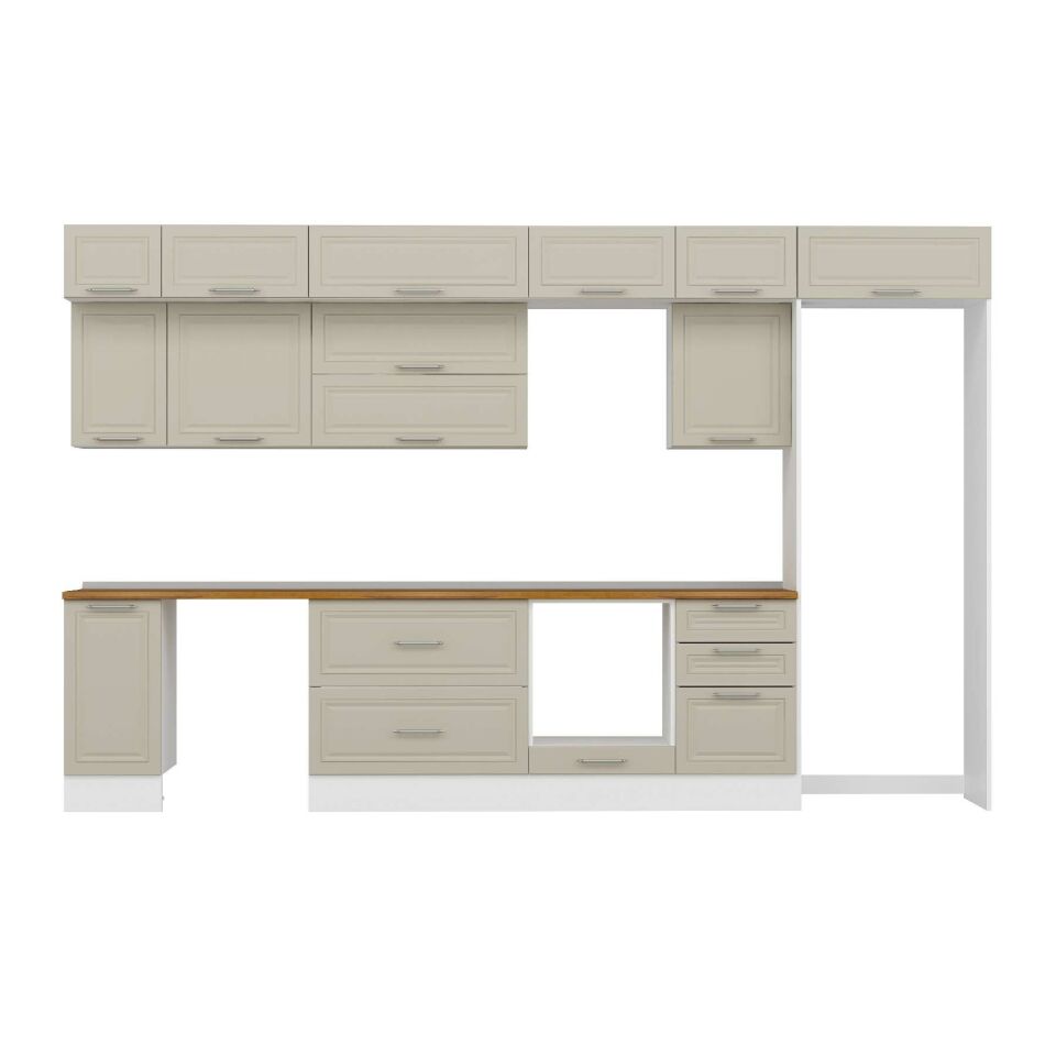 Alvinka 370X240 Cm Klasik Mebran Mutfak Dolabı Mb-E80S40S50-2 Mebran | Kumtaşı - Suntalam